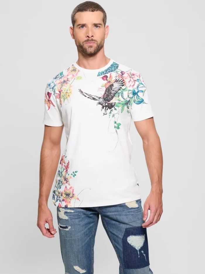 GUESS T Shirts and Tanks Eco Floral Hawk Tee White 8211 Men