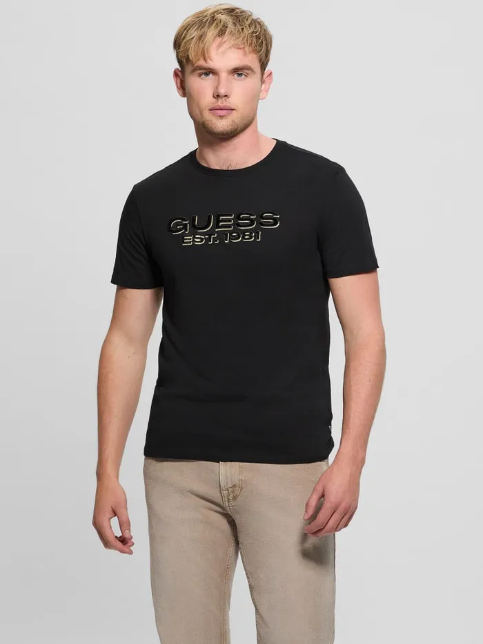 GUESS T Shirts and Tanks Eco Velvet Signature Tee Black 8211 Men