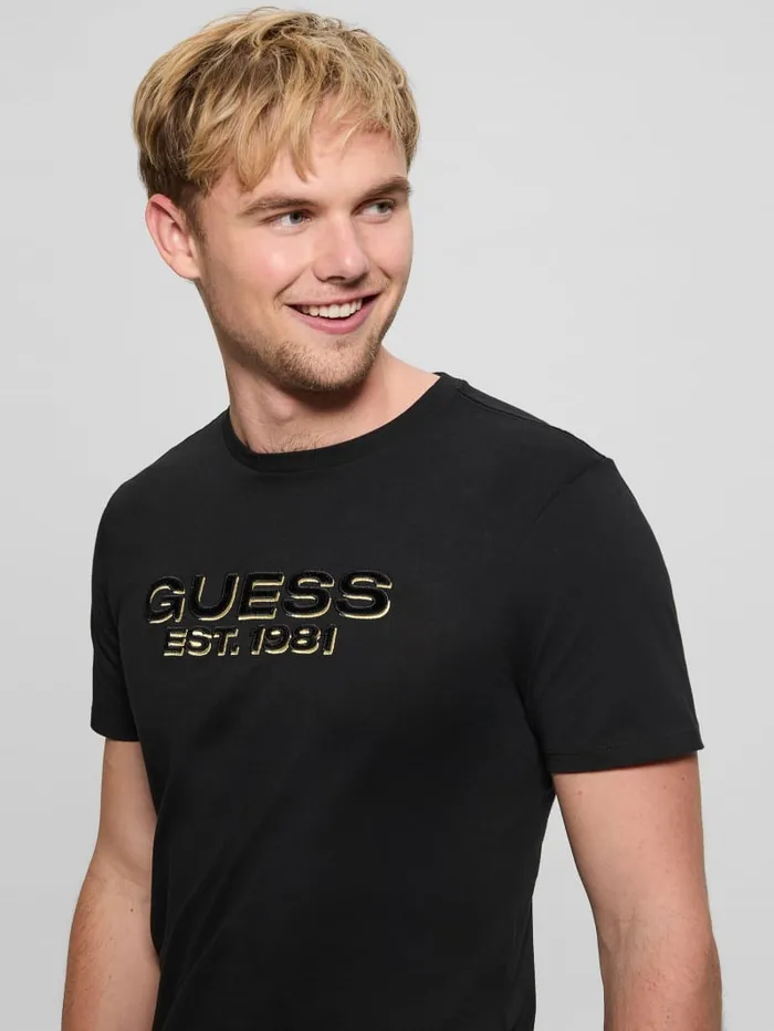 GUESS T Shirts and Tanks Eco Velvet Signature Tee Black 8211 Men