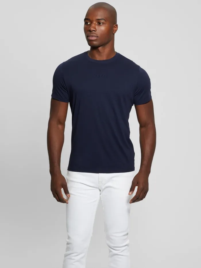 GUESS T Shirts and Tanks Embroidered Signature Tee Blue 8211 Men