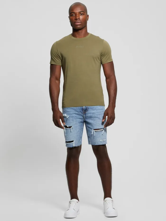 GUESS T Shirts and Tanks Embroidered Signature Tee Blue 8211 Men