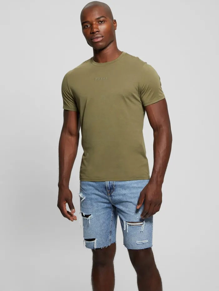 GUESS T Shirts and Tanks Embroidered Signature Tee Blue 8211 Men