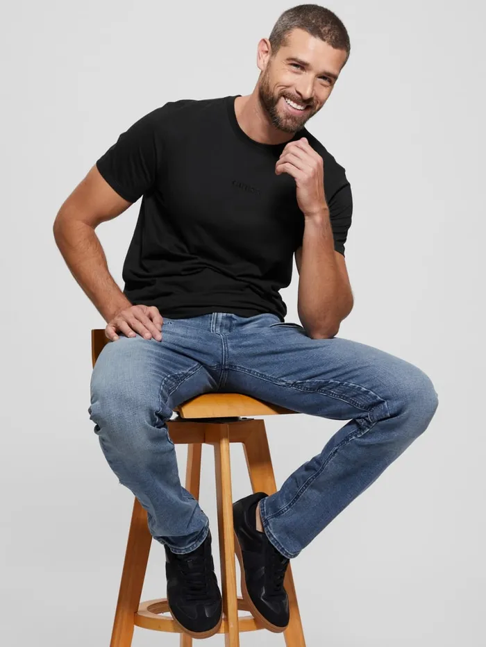 GUESS T Shirts and Tanks Embroidered Signature Tee Blue 8211 Men