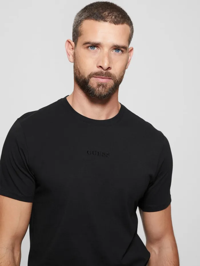 GUESS T Shirts and Tanks Embroidered Signature Tee Blue 8211 Men