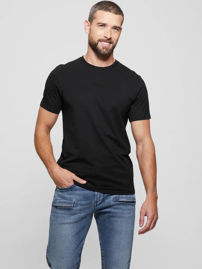 GUESS T Shirts and Tanks Embroidered Signature Tee Blue 8211 Men