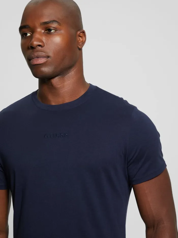 GUESS T Shirts and Tanks Embroidered Signature Tee Blue 8211 Men