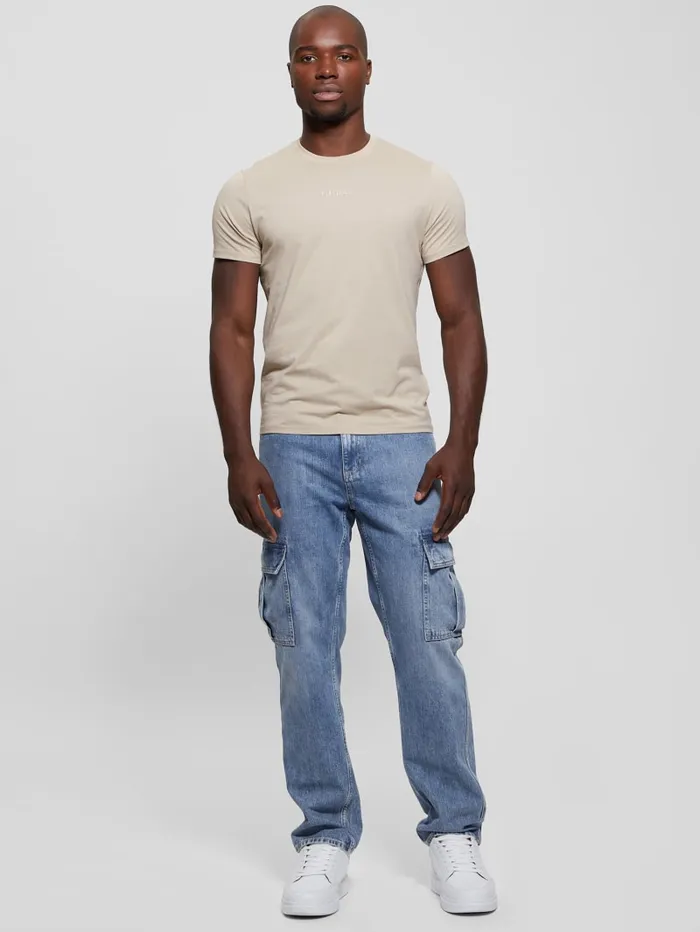 GUESS T Shirts and Tanks Embroidered Signature Tee Blue 8211 Men