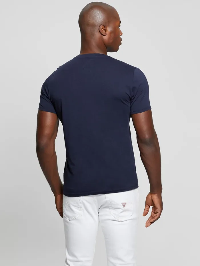 GUESS T Shirts and Tanks Embroidered Signature Tee Blue 8211 Men