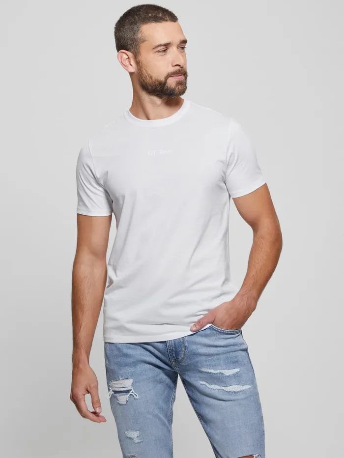 GUESS T Shirts and Tanks Embroidered Signature Tee Blue 8211 Men