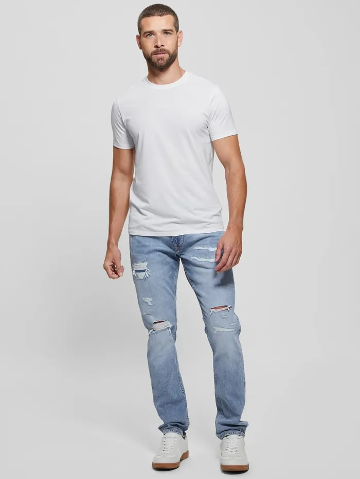 GUESS T Shirts and Tanks Embroidered Signature Tee Blue 8211 Men