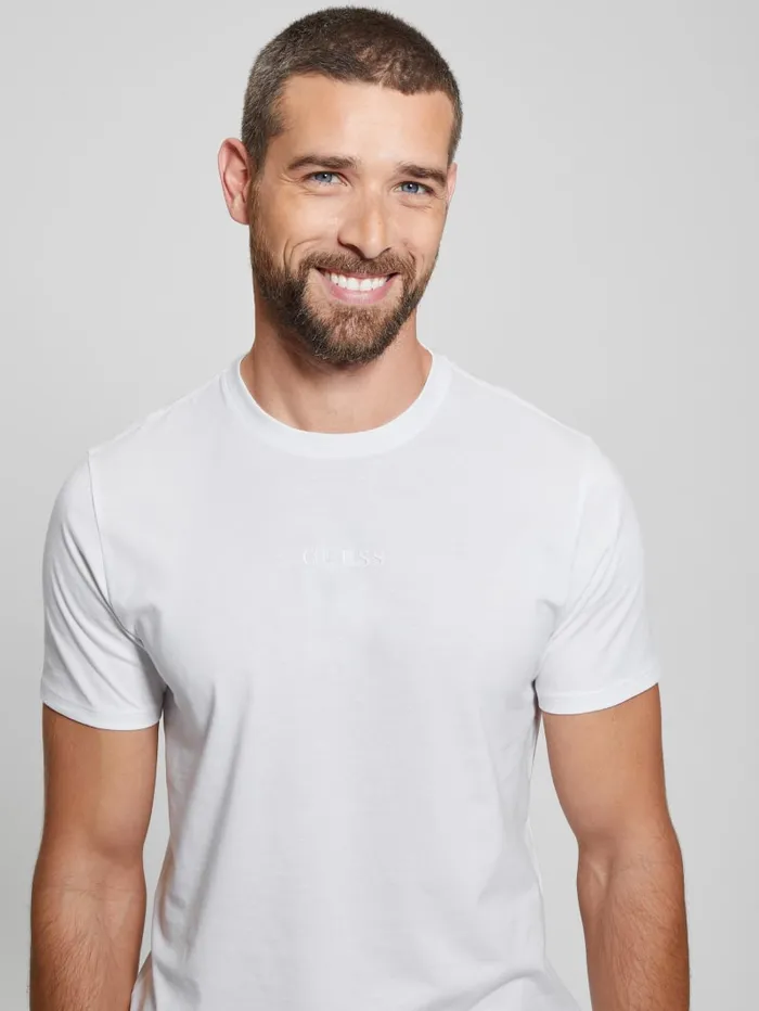 GUESS T Shirts and Tanks Embroidered Signature Tee Blue 8211 Men