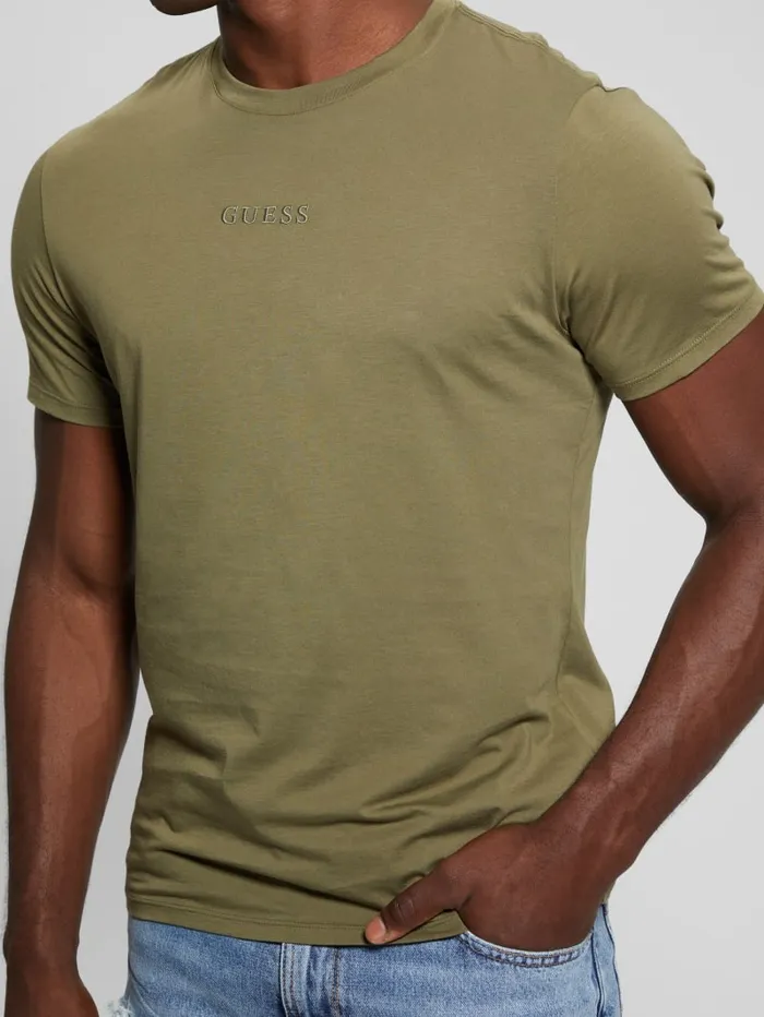 GUESS T Shirts and Tanks Embroidered Signature Tee Blue 8211 Men