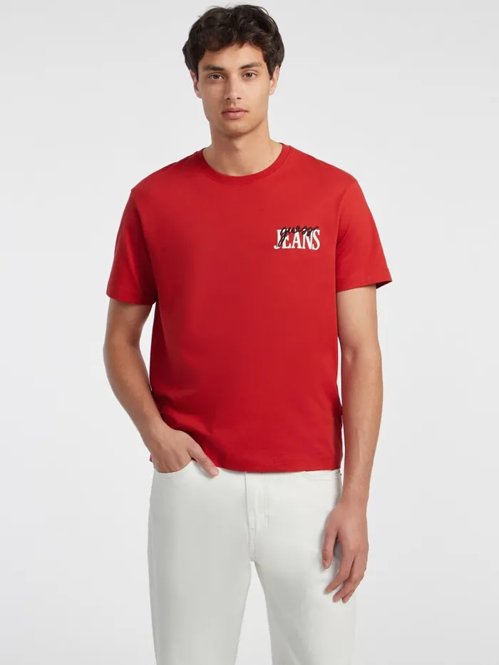 GUESS T Shirts and Tanks Mixed Chest Logo Tee Red 8211 Men