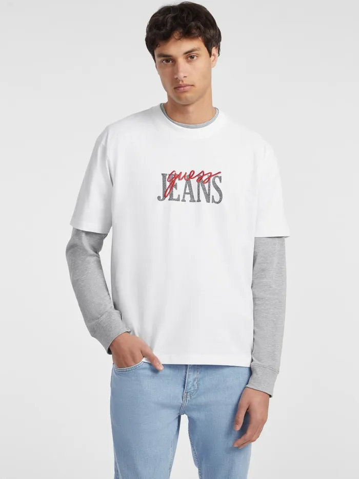 GUESS T Shirts and Tanks Mixed Logo Tee White 8211 Men