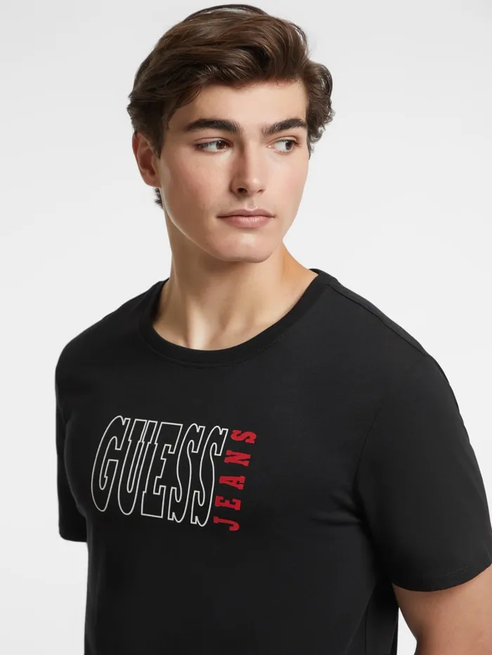 GUESS T Shirts and Tanks Slim Outlined Logo Tee Black 8211 Men