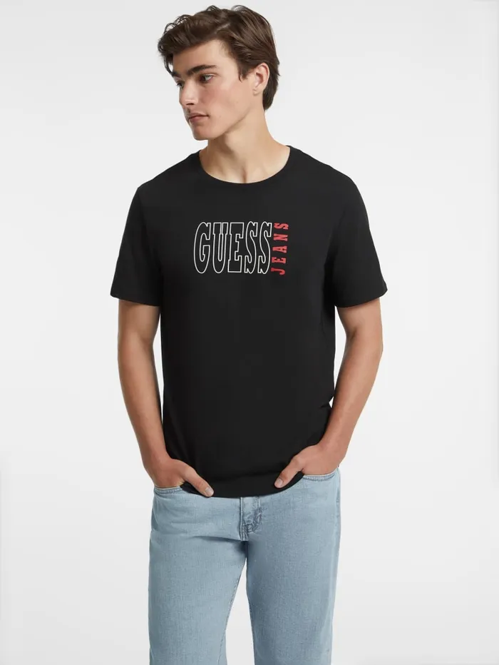 GUESS T Shirts and Tanks Slim Outlined Logo Tee Black 8211 Men