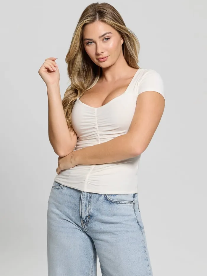 GUESS Tops Eco Rayla Ruched Top Blue 8211 Women