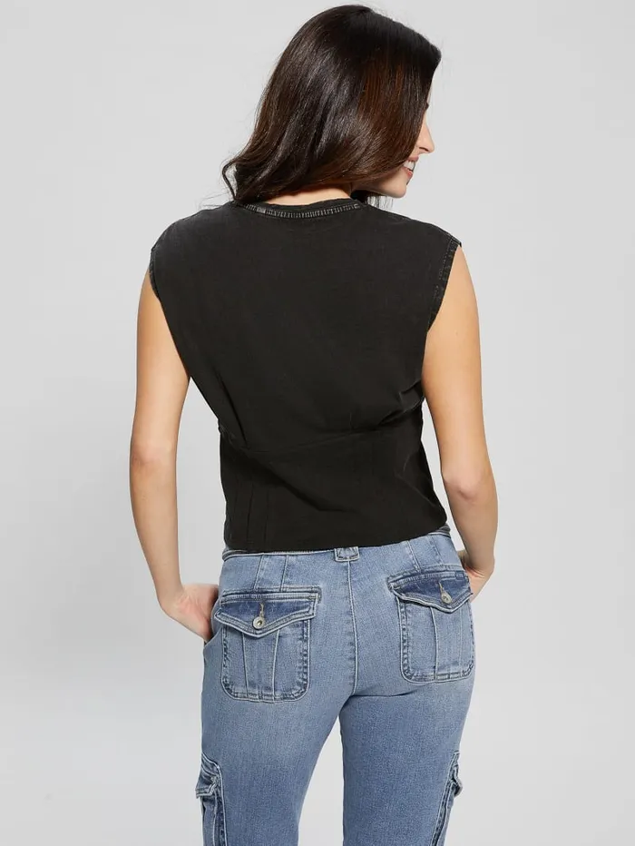 GUESS Tops Ferocious Corset Tee Black 8211 Women