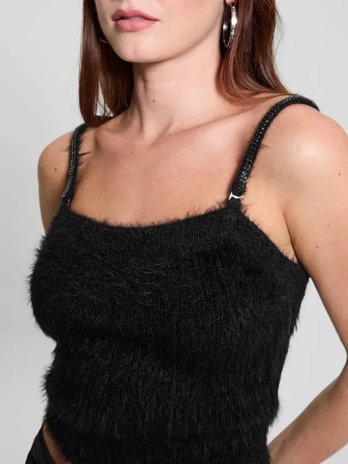 GUESS Tops Keyla Fuzzy Sweater Crop Cami Black 8211 Women