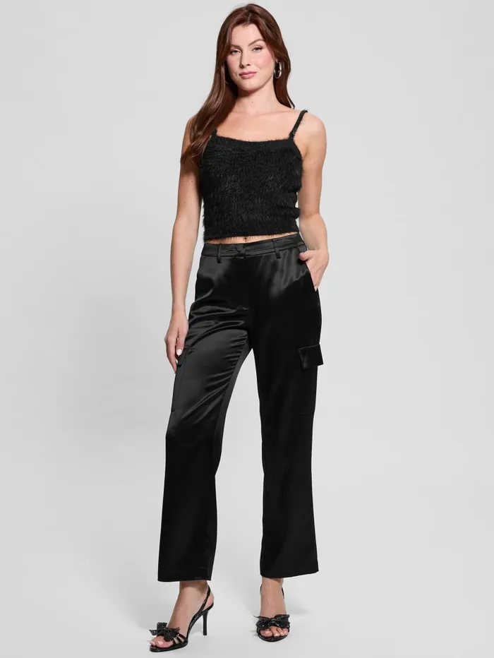 GUESS Tops Keyla Fuzzy Sweater Crop Cami Black 8211 Women