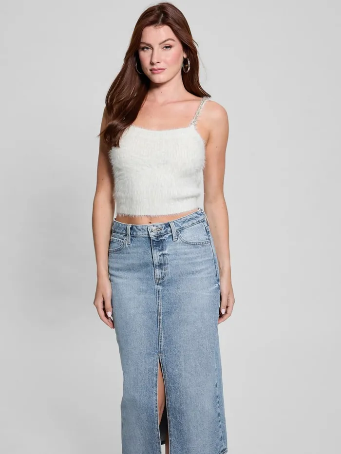 GUESS Tops Keyla Fuzzy Sweater Crop Cami Black 8211 Women