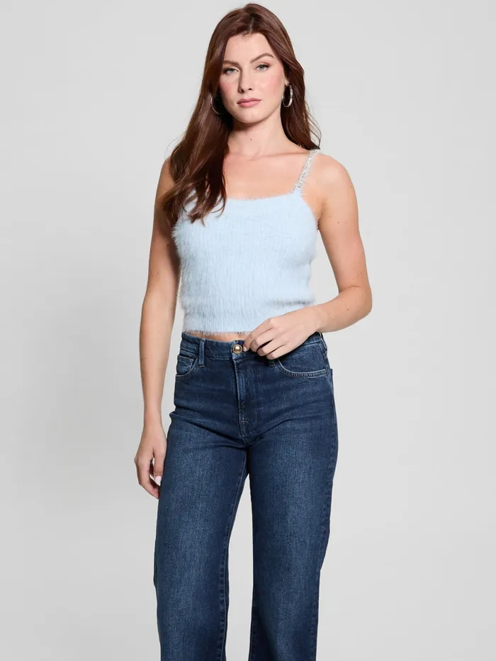 GUESS Tops Keyla Fuzzy Sweater Crop Cami Black 8211 Women