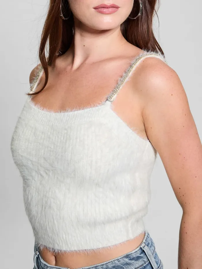 GUESS Tops Keyla Fuzzy Sweater Crop Cami Black 8211 Women