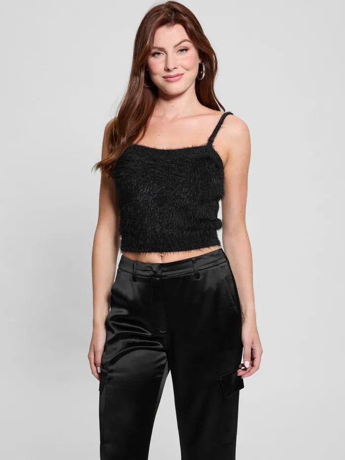 GUESS Tops Keyla Fuzzy Sweater Crop Cami Black 8211 Women