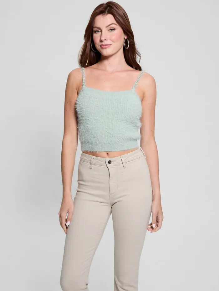 GUESS Tops Keyla Fuzzy Sweater Crop Cami Black 8211 Women