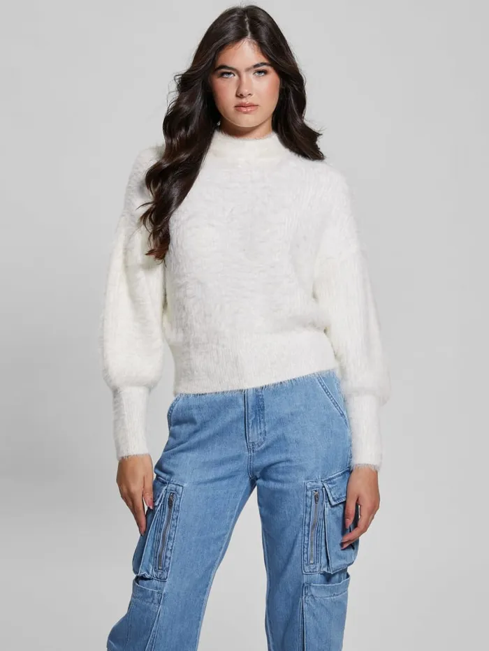 GUESS Tops Keyla Fuzzy Sweater White 8211 Women