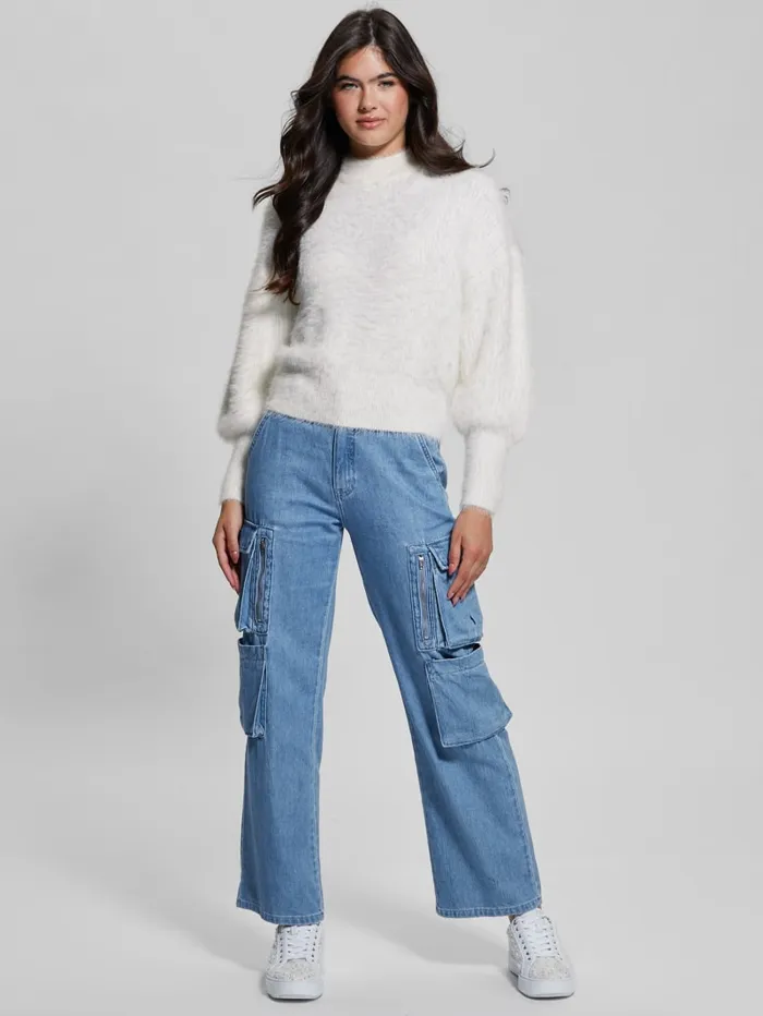 GUESS Tops Keyla Fuzzy Sweater White 8211 Women