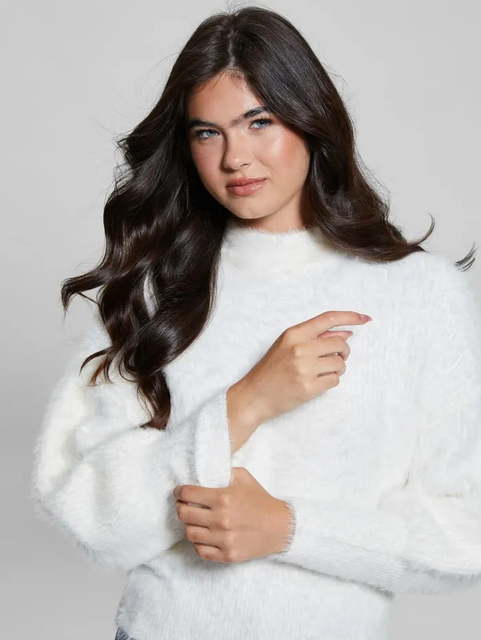 GUESS Tops Keyla Fuzzy Sweater White 8211 Women