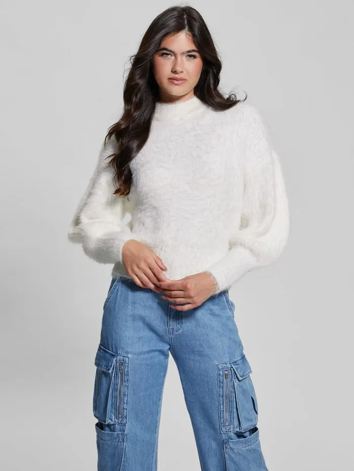 GUESS Tops Keyla Fuzzy Sweater White 8211 Women