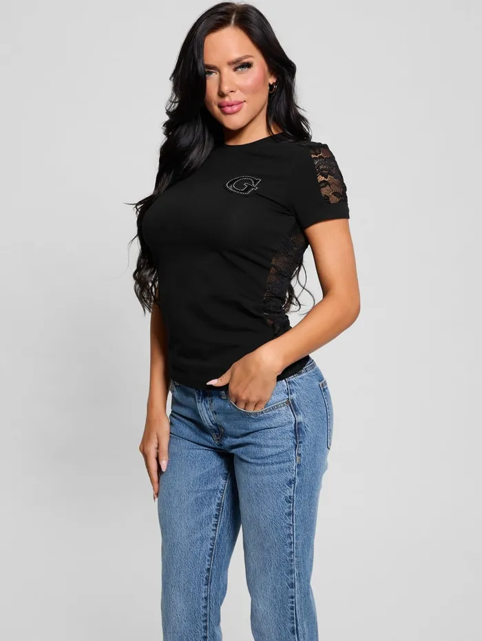 GUESS Tops Lace G Crewneck Tee Black 8211 Women
