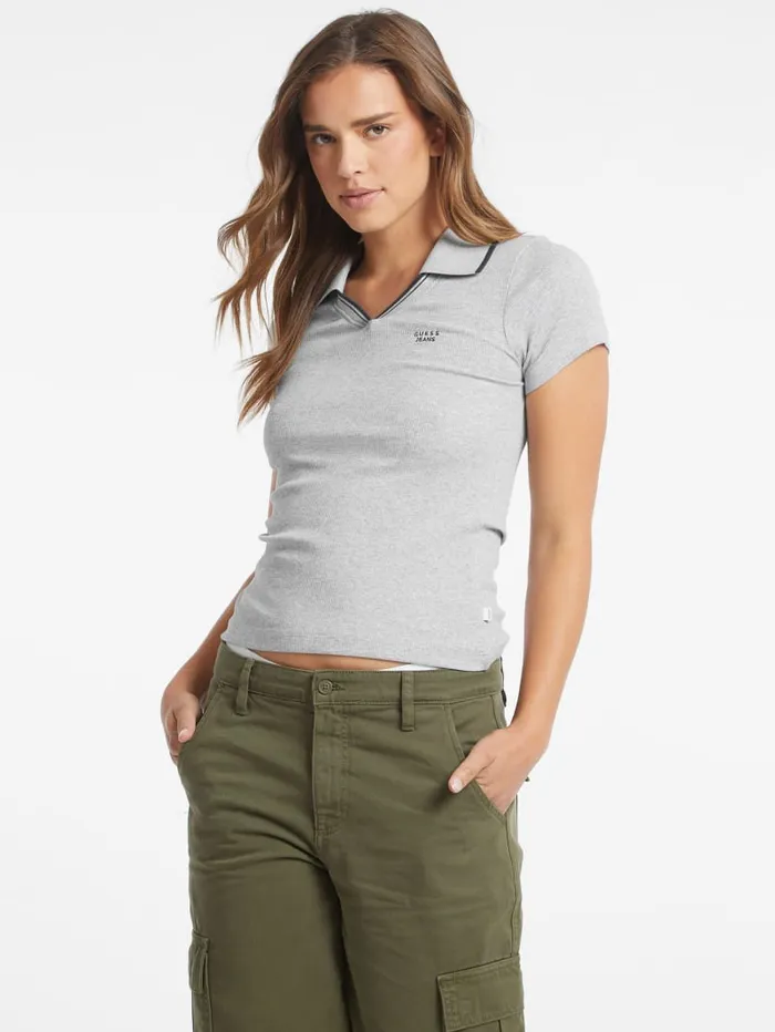 GUESS Tops Slim Embroidered Logo Polo Gray 8211 Women