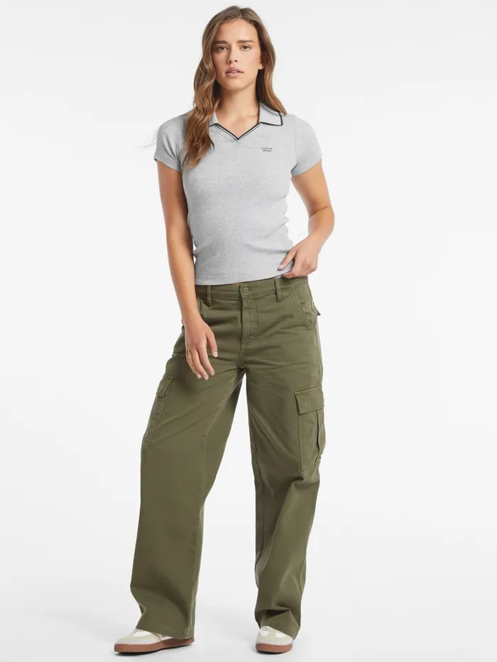 GUESS Tops Slim Embroidered Logo Polo Gray 8211 Women