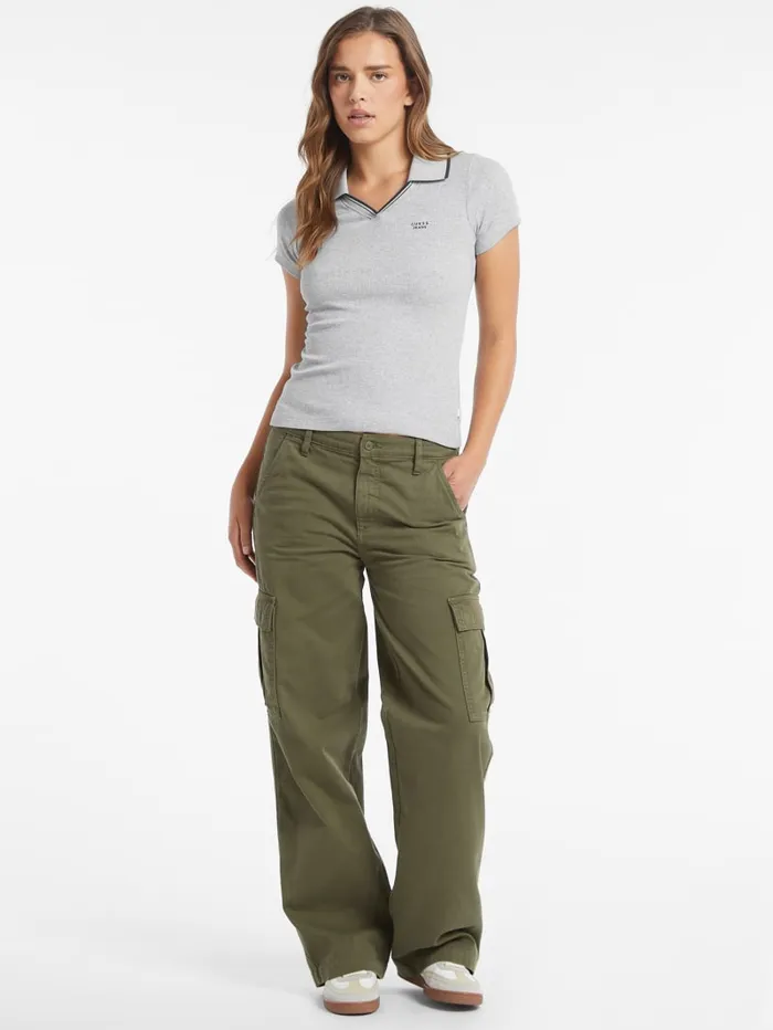 GUESS Tops Slim Embroidered Logo Polo Gray 8211 Women