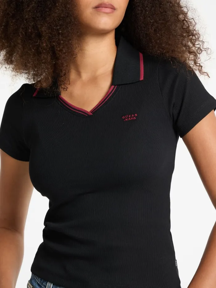 GUESS Tops Slim Embroidered Logo Polo Gray 8211 Women
