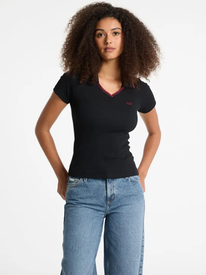 GUESS Tops Slim Embroidered Logo Polo Gray 8211 Women