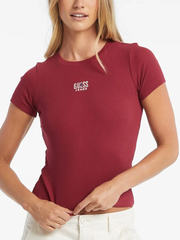 GUESS Tops Slim Embroidered Logo Tee Red 8211 Women