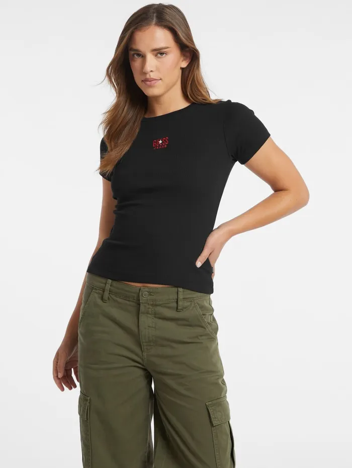 GUESS Tops Slim Embroidered Logo Tee Red 8211 Women
