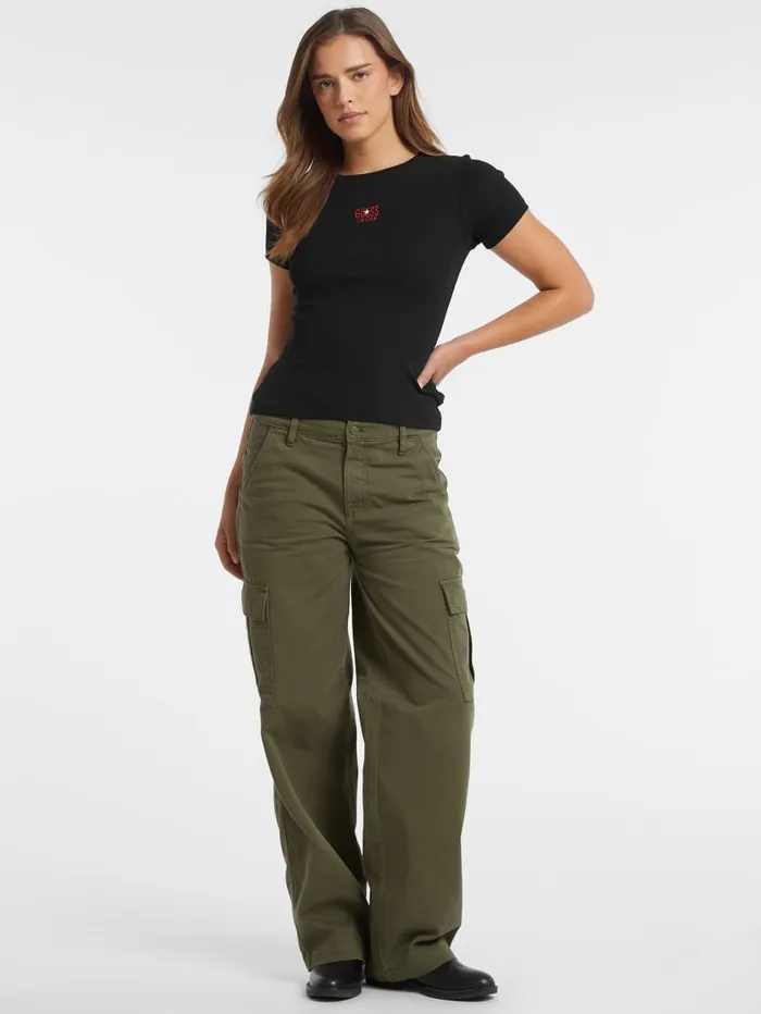 GUESS Tops Slim Embroidered Logo Tee Red 8211 Women