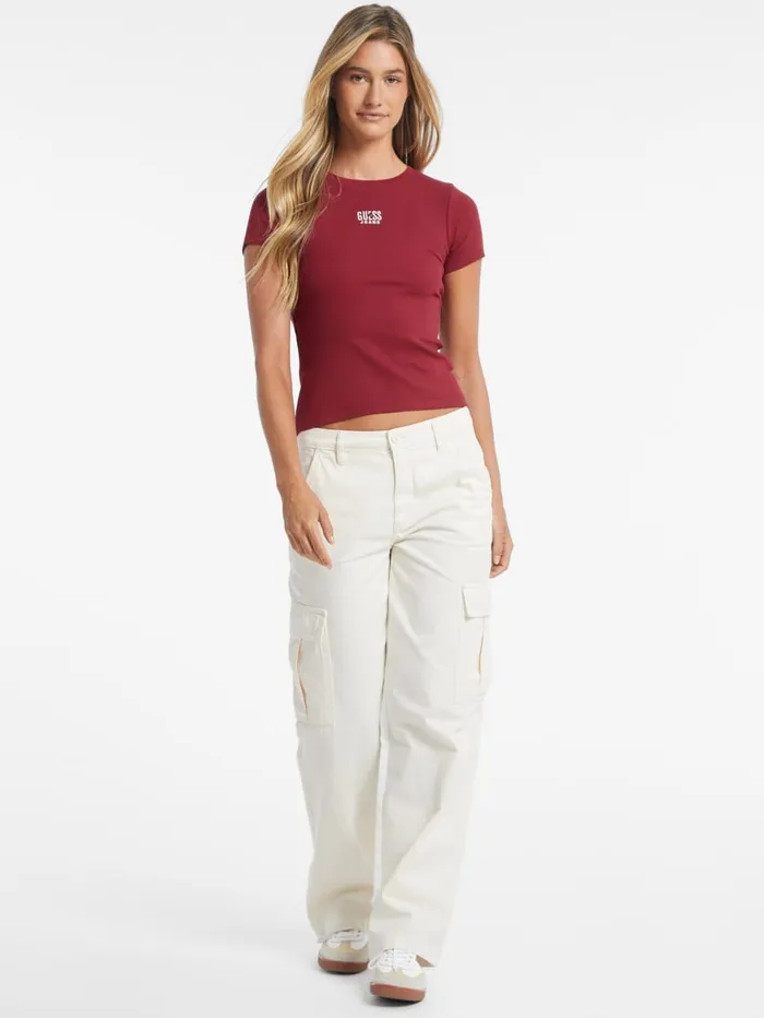 GUESS Tops Slim Embroidered Logo Tee Red 8211 Women