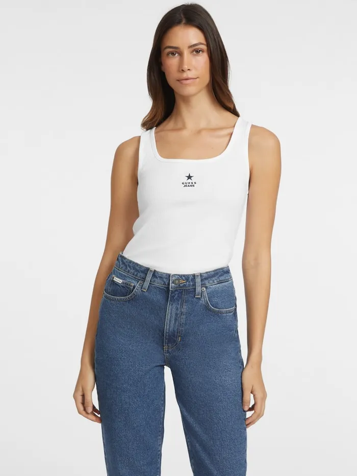 GUESS Tops Slim Embroidered Star Tank White 8211 Women