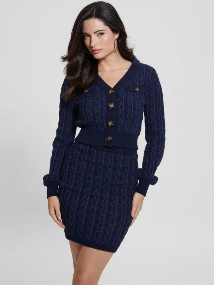 GUESS Tops Tiffany ZigZag Crop Cardigan Blue 8211 Women
