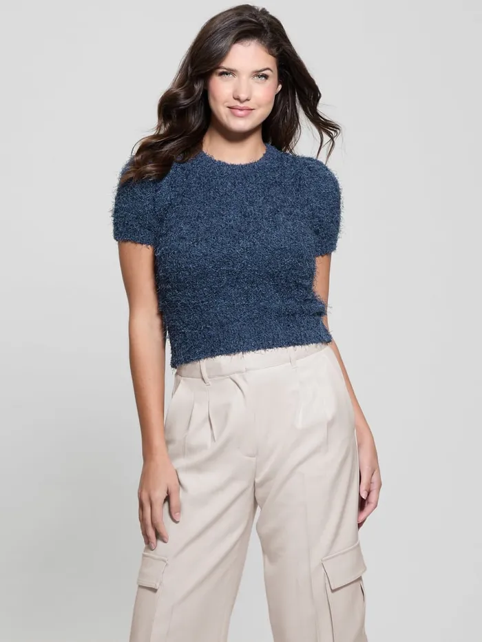 GUESS Tops Usami Fuzzy Sweater Top Blue 8211 Women