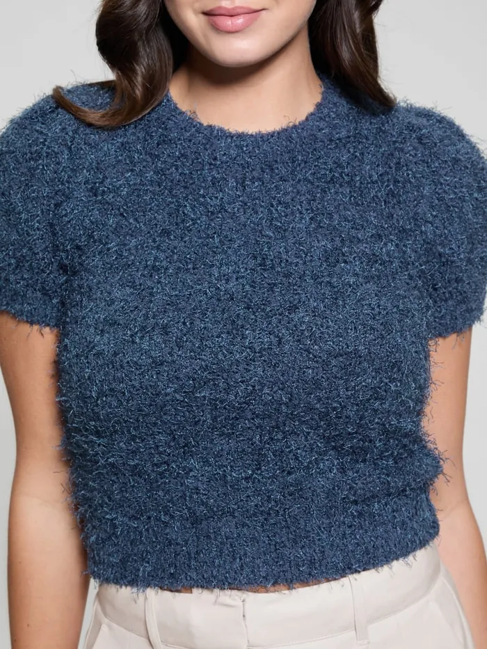 GUESS Tops Usami Fuzzy Sweater Top Blue 8211 Women