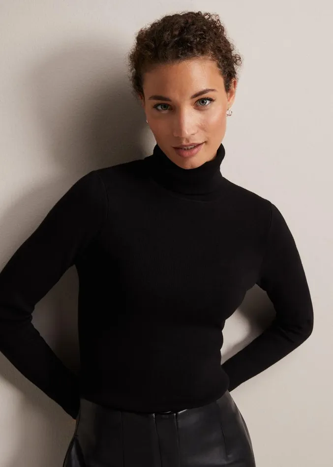 Gwyneth Black Roll Neck Jumper Black Women Phase Eight Knitwear