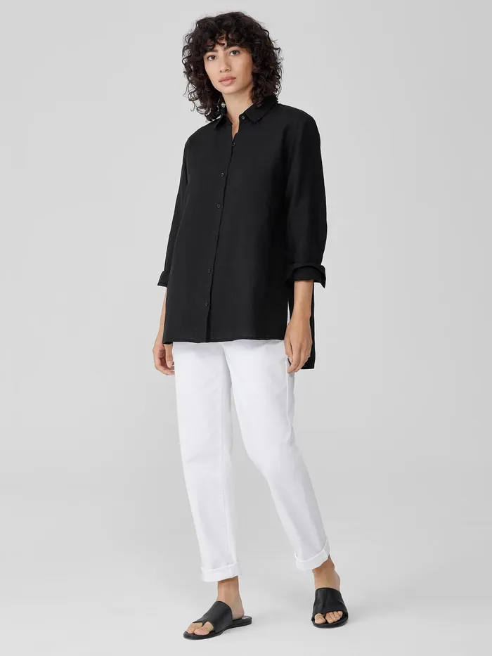 Handkerchief Linen Classic Collar Shirt Black Women Eileen Fisher Tops and Tees