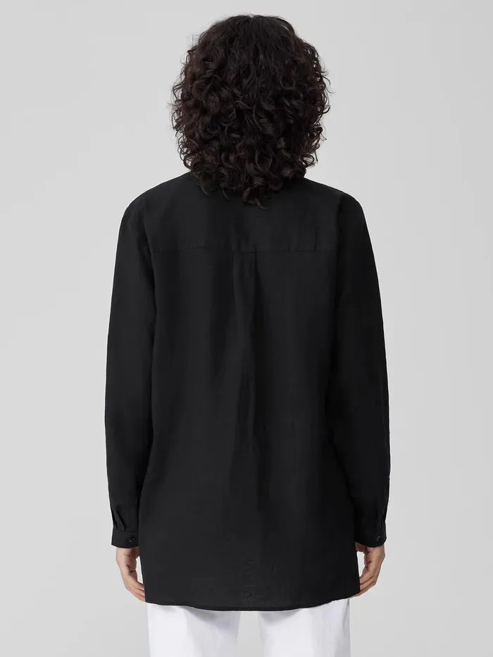 Handkerchief Linen Classic Collar Shirt Black Women Eileen Fisher Tops and Tees